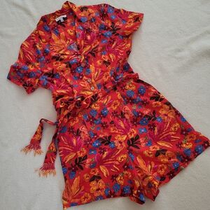 Red Floral Shorts Romper Women's Size Medium By Maison d Amelie